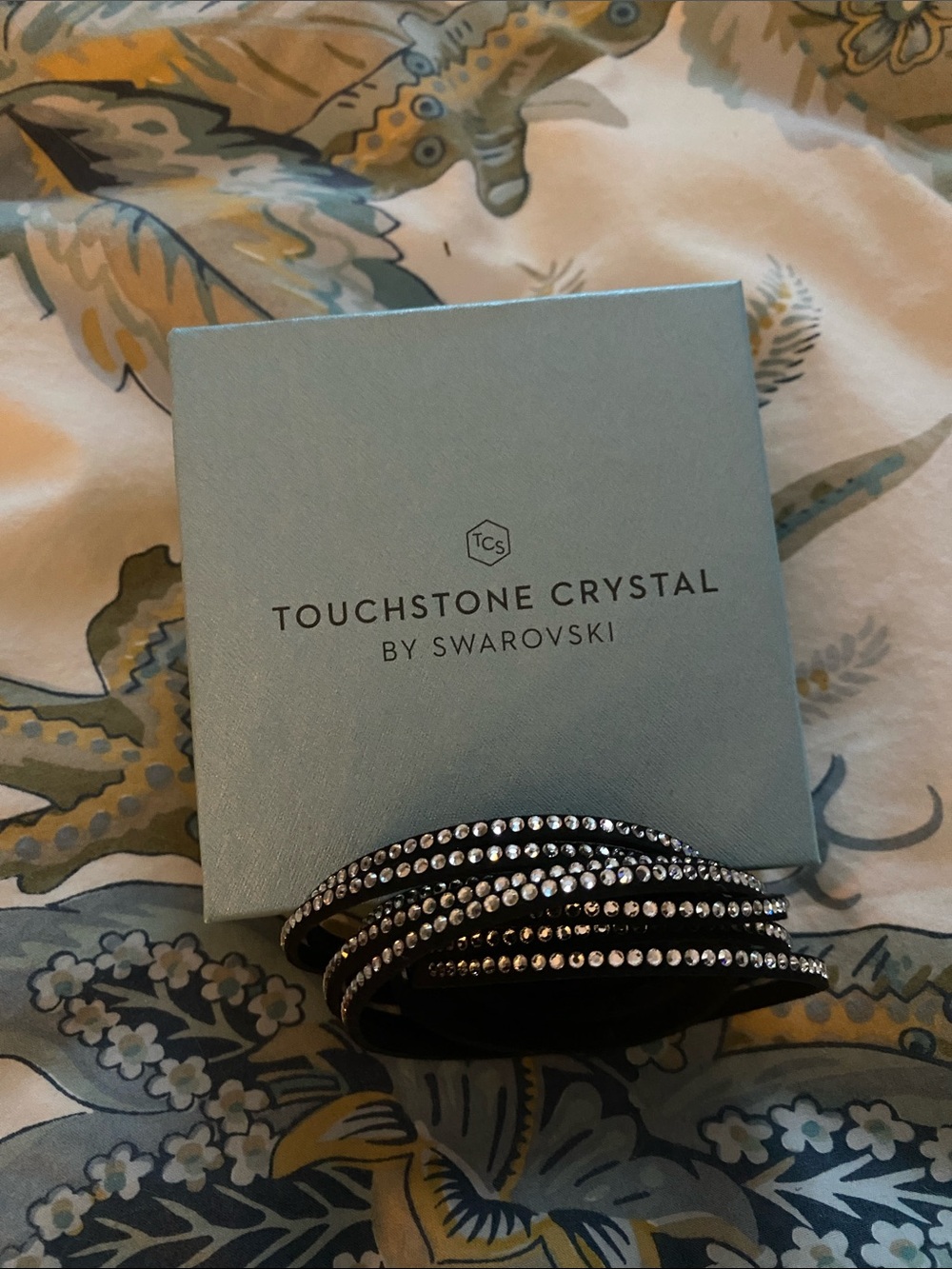 Touchstone Crystal by Swarovski Black Wrap Bracelet with Clear Crystals